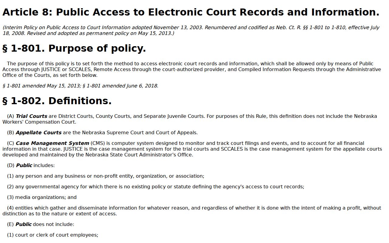 Pawnee County case search electronic court-record access rule