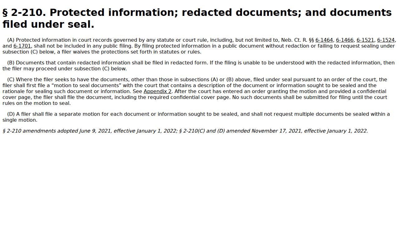 Pawnee civil docket protected information rule