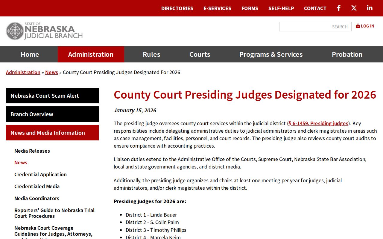 Pawnee court calendar County Court administration