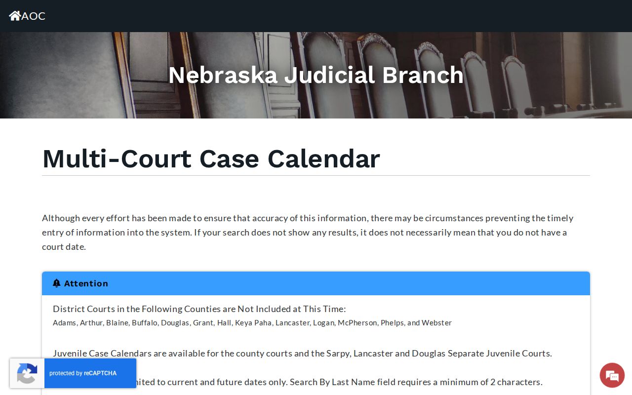 Pawnee court calendar Nebraska Multi-Court Case Calendar