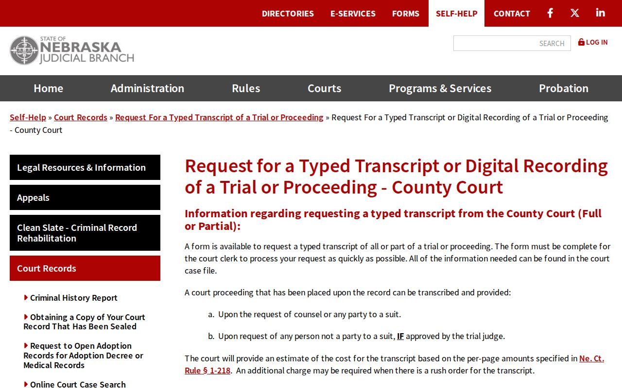 Pawnee County court records transcript and digital recording procedure