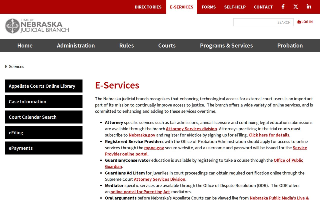 Pawnee County court docket Nebraska Judicial Branch e-services information