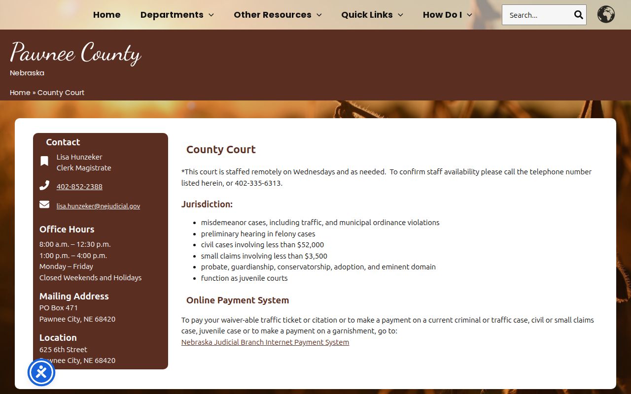Pawnee County court docket County Court office information