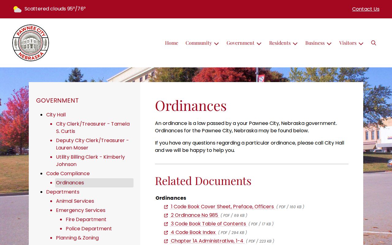 Pawnee City court docket records and municipal ordinances context